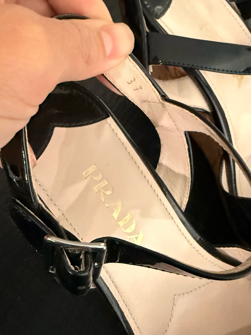 Prada Black Patent Leather Strappy Heels
